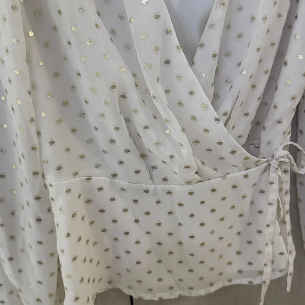 Moving Sale 🛍️Banana Republic Cream Gold Dot Wrap Blouse - Picture 4 of 7